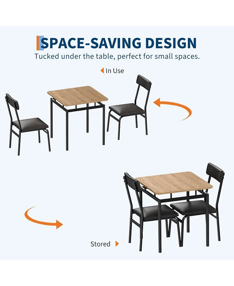 gaomon 3-Piece Dining Table Set with Wooden Top, Metal Frame and 2 Pu Upholstered Chairs, for Kitchen and Dining Room