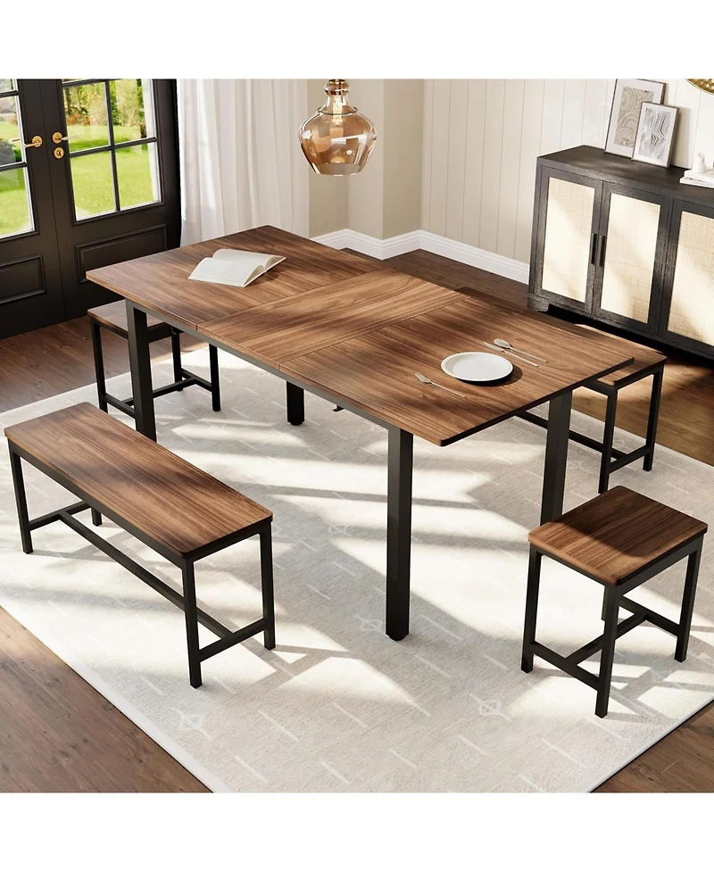 gaomon 63" Extendable Dining Table Set for 8 with 2 Benches and 2 Stools, Easy to Assemble