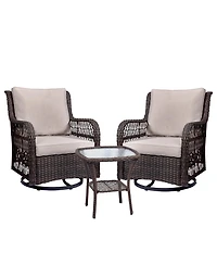 gaomon 3-Piece Wicker Bistro Set- Rocking Swivel Chairs Glass Side Table for Backyard Porch