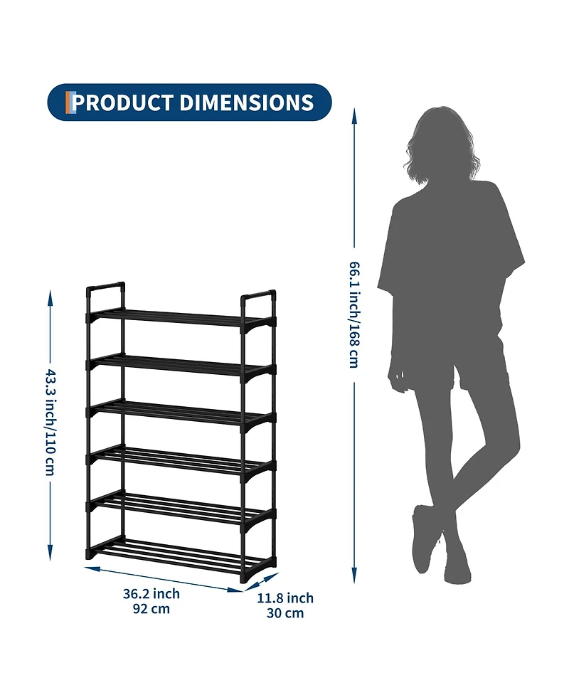 Homfan Slim Shoe Rack with Metal Frame and Fabric Shelves, Adjustable Shoe Storage Organizer for Entryway, Bedroom