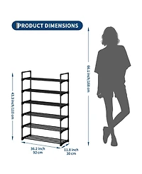 Homfan Slim Shoe Rack with Metal Frame and Fabric Shelves, Adjustable Shoe Storage Organizer for Entryway, Bedroom