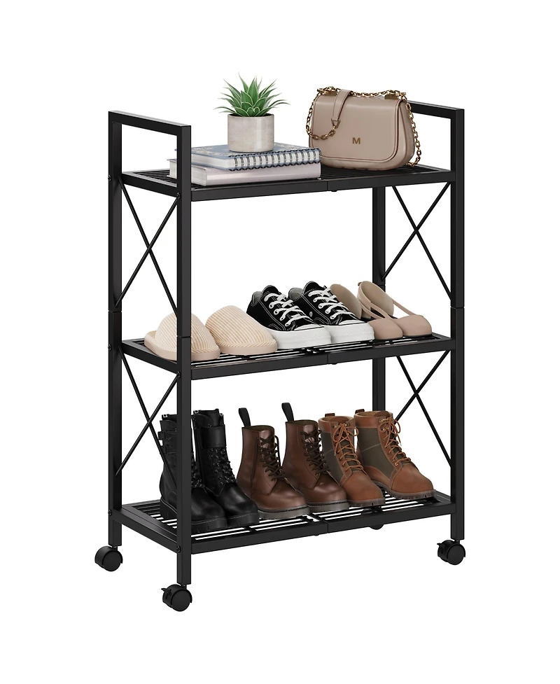 Homfan Slim Shoe Rack with Metal Frame and Fabric Shelves, Adjustable Shoe Storage Organizer for Entryway, Bedroom
