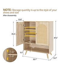 Homfan 2 Piece Rattan Shoe Cabinet Set with Doors, 4 Tier Entryway Storage with Adjustable Shelves
