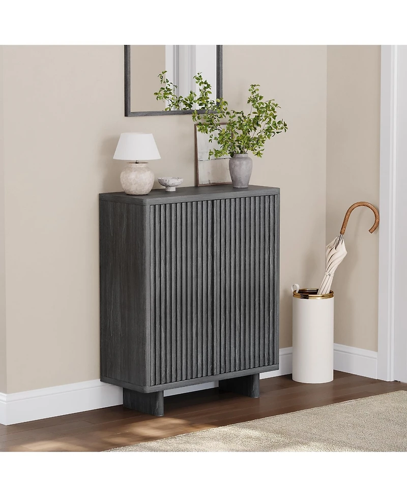 Homfan 2 Piece 5 Tier Shoe Cabinet Set with Fluted Doors and Adjustable Shelves, Entryway Hallway Storage Organizer