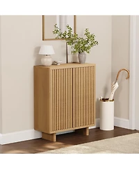 Homfan 2 Piece 5 Tier Shoe Cabinet Set with Fluted Doors and Adjustable Shelves, Entryway Hallway Storage Organizer