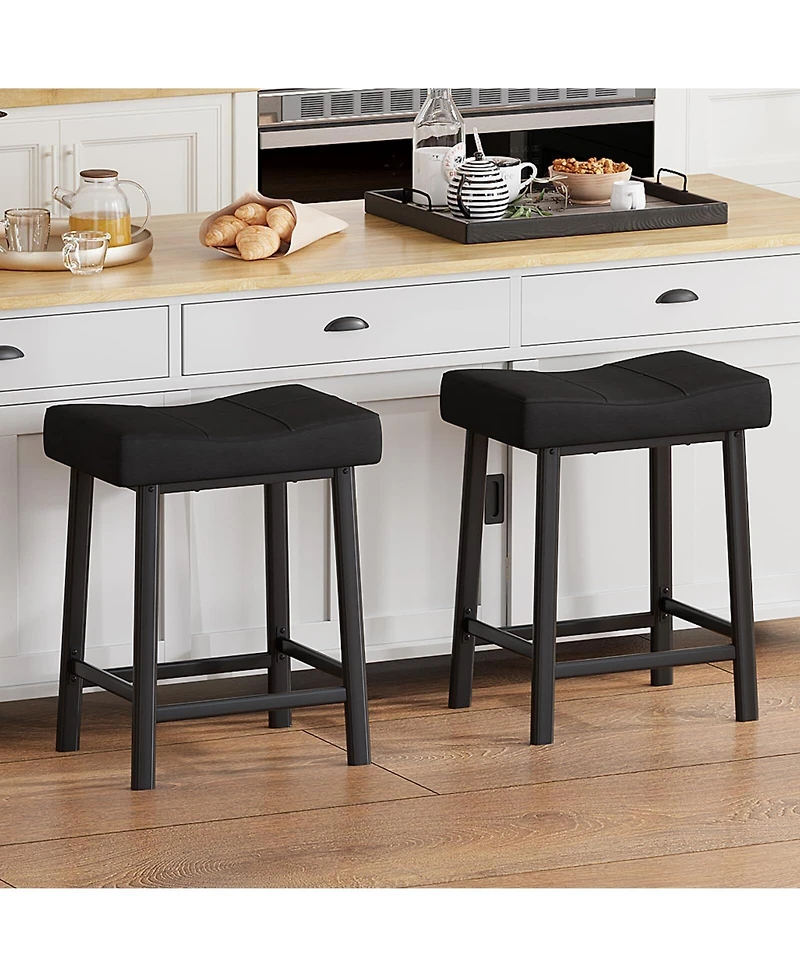 gaomon Upholstered 24" Backless Saddle Bar Stools Set of 2