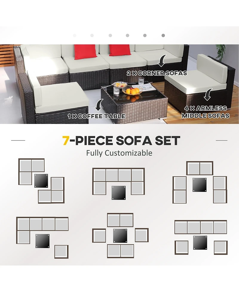 Outsunny 7-Piece Patio Furniture Sets Outdoor Wicker Conversation Sets All Weather Pe Rattan Sectional sofa set with Cushions & Tempered Glass Desktop