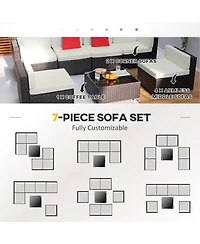 Outsunny 7-Piece Patio Furniture Sets Outdoor Wicker Conversation Sets All Weather Pe Rattan Sectional sofa set with Cushions & Tempered Glass Desktop
