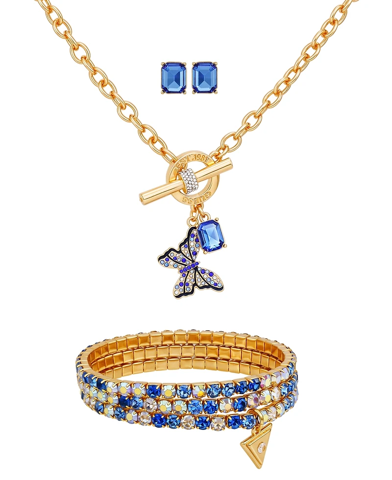 Guess 3-Pc. Rose Gold-Tone Necklace, Bracelet & Stud Earrings Set
