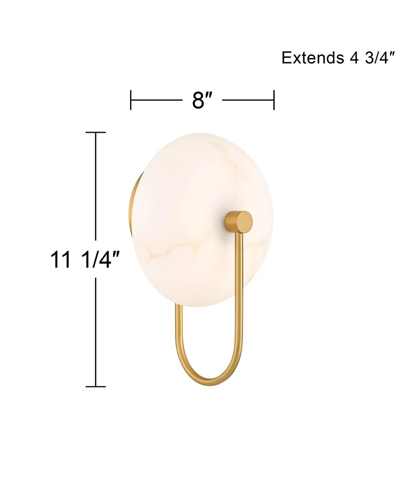 Possini Euro Design Tarquin 11 1/4" High Modern Wall Sconce Light Lamp Fixture Mount Bathroom Led Gold Brass Alabaster Glass Shade