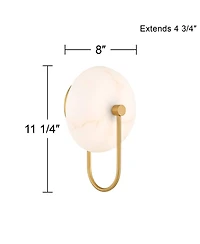 Possini Euro Design Tarquin 11 1/4" High Modern Wall Sconce Light Lamp Fixture Mount Bathroom Led Gold Brass Alabaster Glass Shade