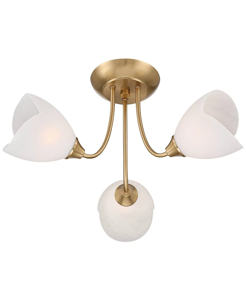 Possini Euro Design Nessa Wide Warm Brass Tulips 3-Light Ceiling Light