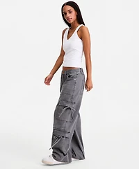 Vanilla Star Women's Bow Wide-Leg Jeans