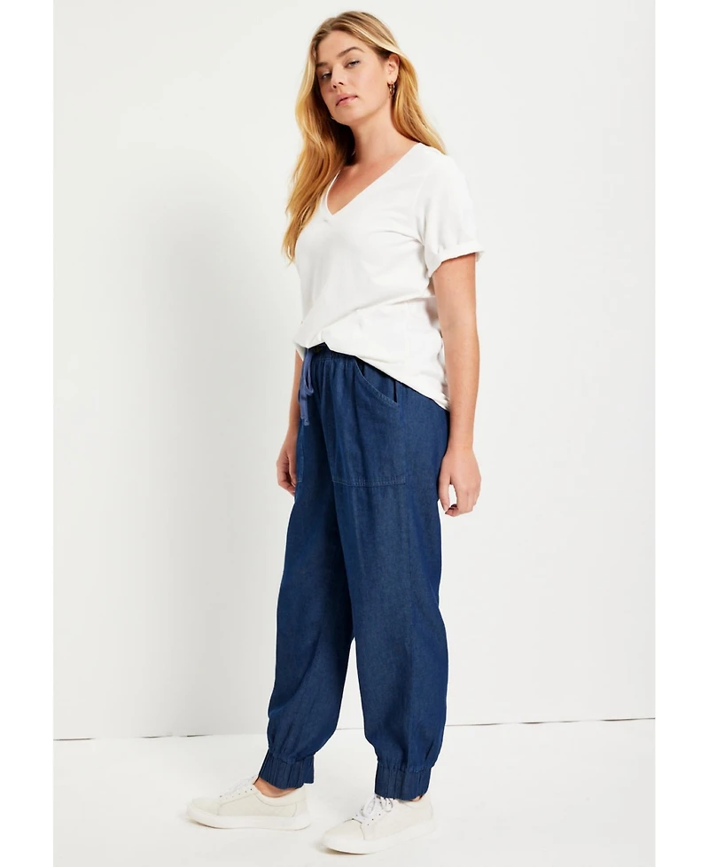 June + Vie Women's Drawstring Denim Jogger