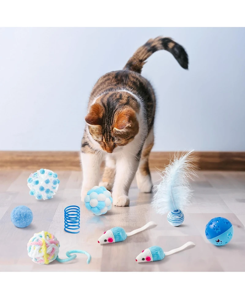 Aronkl Interactive Cat Toys Set Foldable Tunnel Teaser Wand Springs Mice Crinkle Balls Bell Puzzle for Indoor Cats Gift