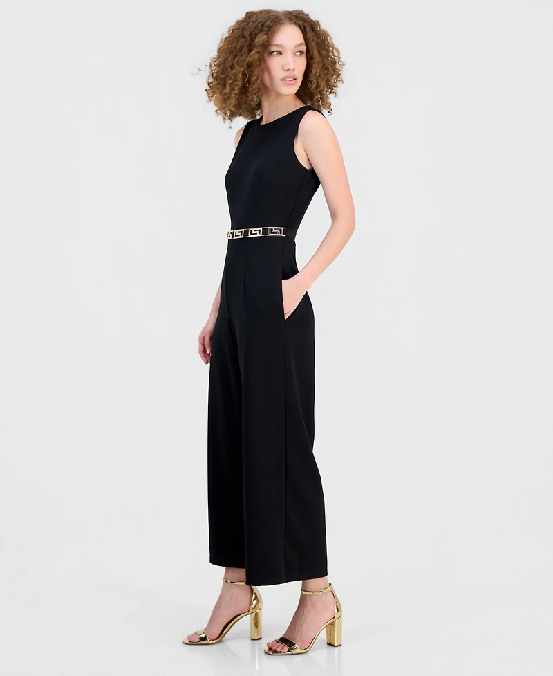 Robbie Bee Women's Belted Sleeveless Jumpsuit