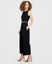 Robbie Bee Women's Belted Sleeveless Jumpsuit