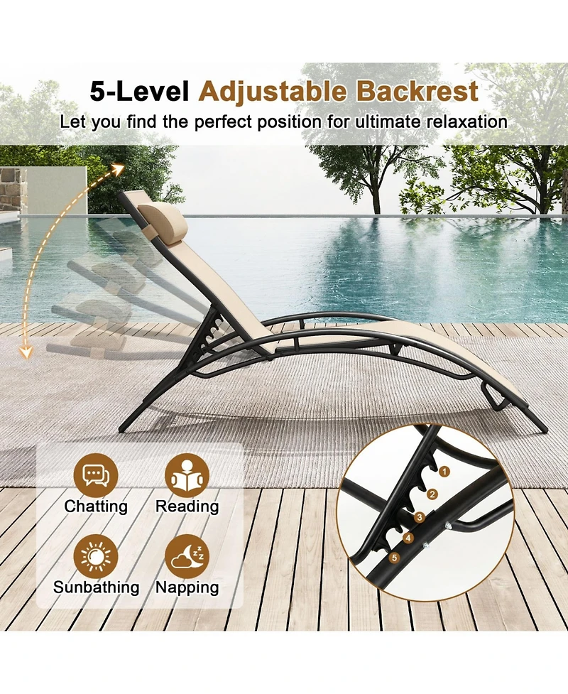 Slickblue Patio Chaise Lounges Set of 2 Outdoor Recliner with 5-Position