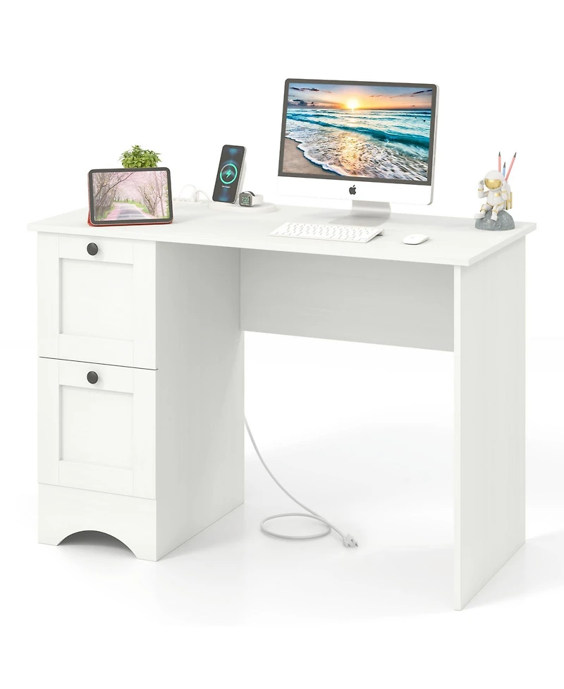 Gouun Computer Desk with 2 Drawers and Power Outlets