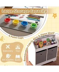 Gouun Kids Art Table and Stool Set with Paper Roll and 4 Paint Cups