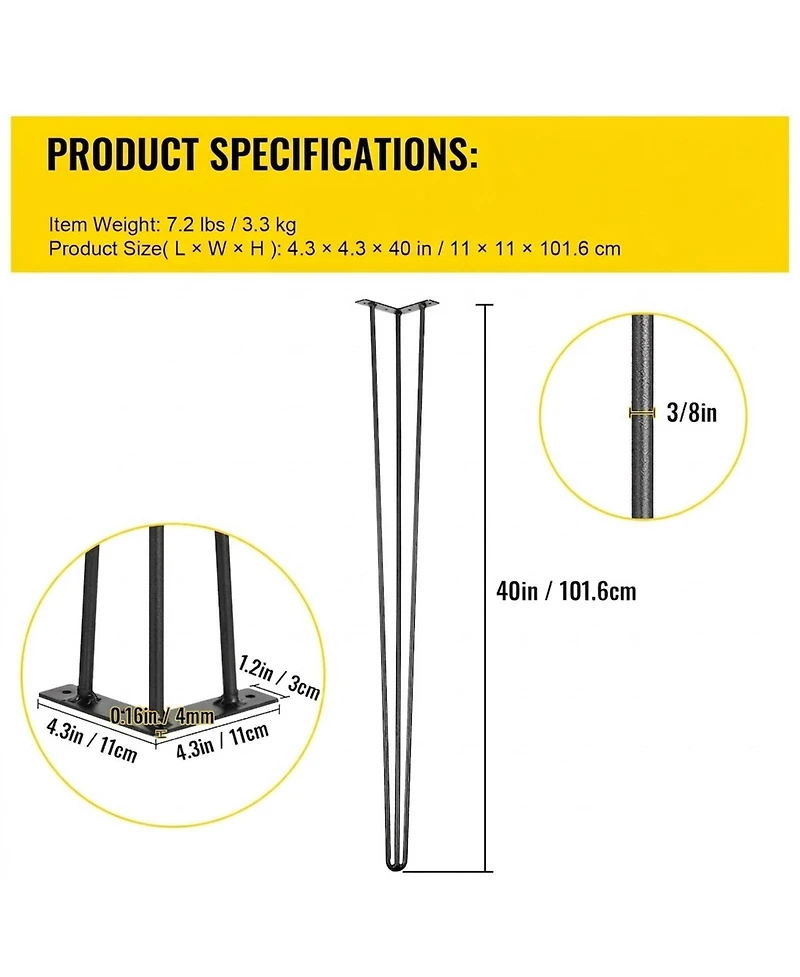 Gouun Hairpin Table Legs Set of 4, Carbon Steel,