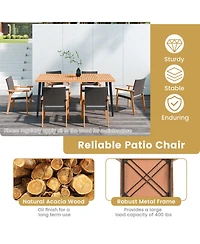 Gouun 7-Piece Outdoor Dining Set with 63 in Acacia Wood Table, 6 Pe Rattan Armchairs and Cushions