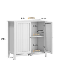 Clihome Modern Freestanding White Buffet Cabinet, 2 Door Storage Cabinet with Silver Knobs