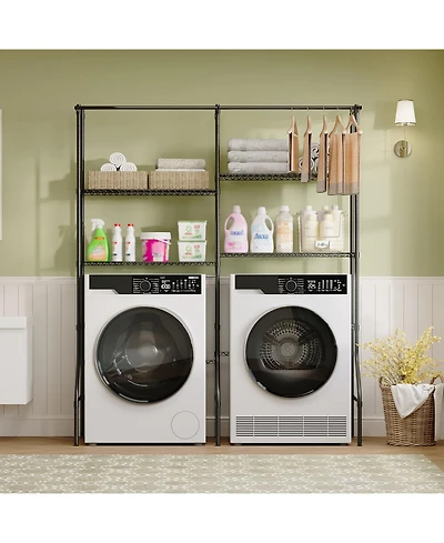 Homfan 4-Tier Over Washer and Dryer Storage Rack - Adjustable Metal Shelves with Clothes Drying Rods and Hooks