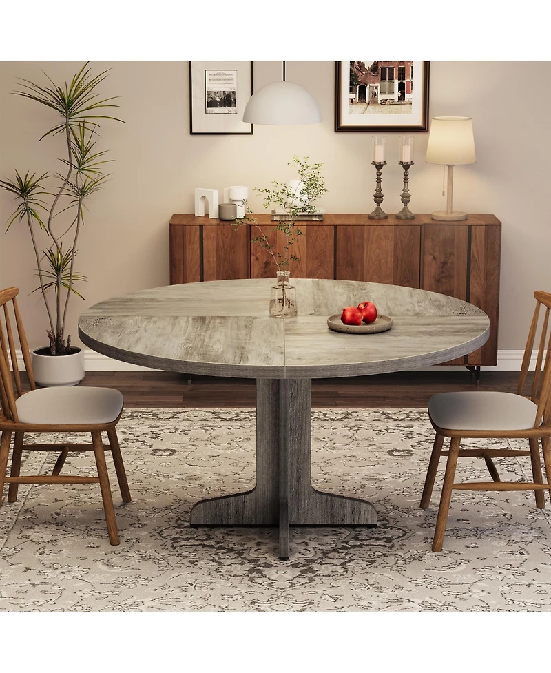gaomon 4-Person Round Wooden Pedestal Dining Table