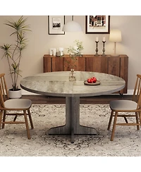 gaomon 4-Person Round Wooden Pedestal Dining Table