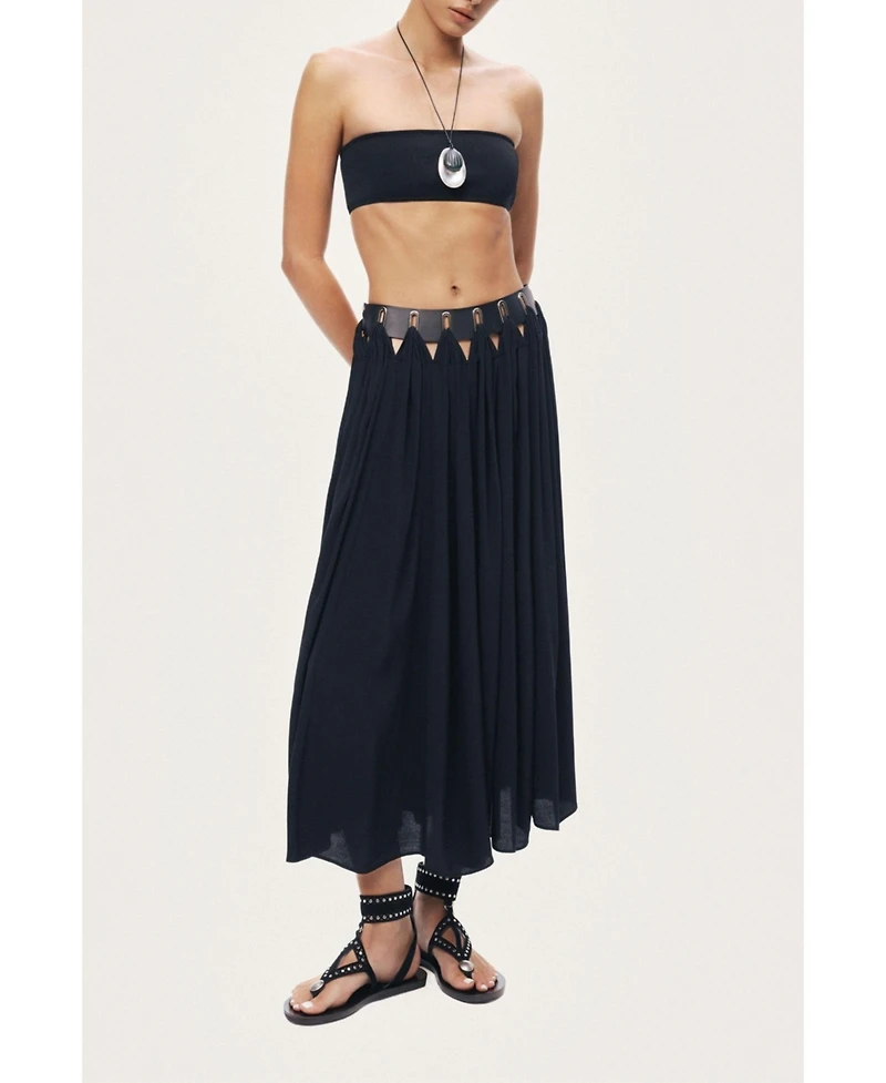 Nocturne Women's Pleated Ring-Detail Midi Skirt