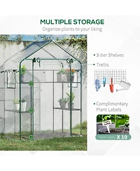 Outsunny 56" x 29" x 77" Small Walk-in house w/3 Tier Shleves, Windows