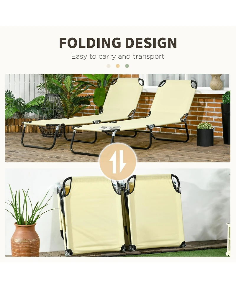 Outsunny Folding Chaise Lounge Pool Chairs, Reclining Back, Steel Frame & Breathable Mesh for Beach, Yard