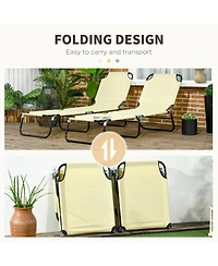 Outsunny Folding Chaise Lounge Pool Chairs, Reclining Back, Steel Frame & Breathable Mesh for Beach, Yard