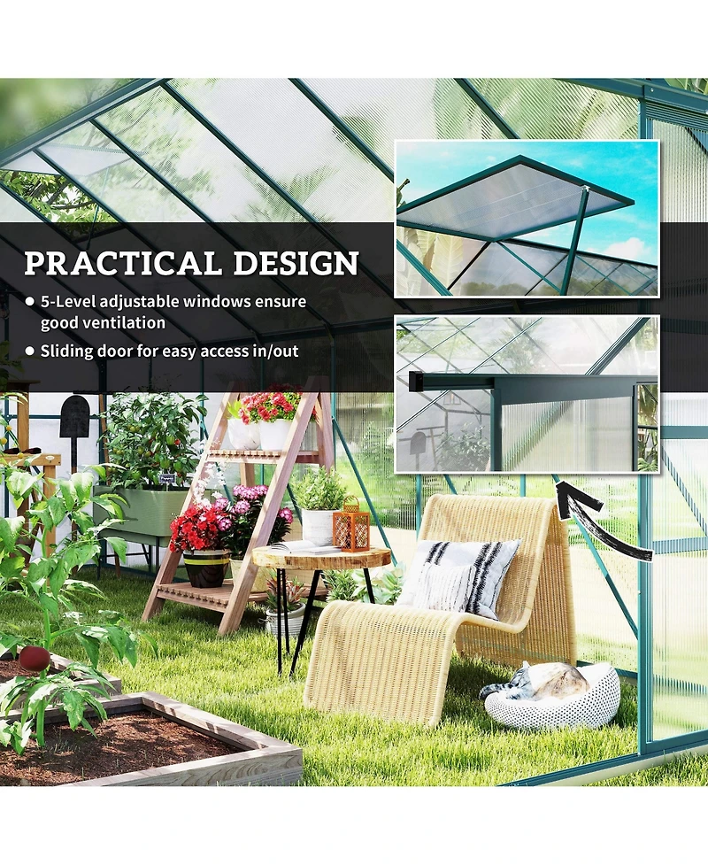 Outsunny 16' x 8' Polycarbonate Walk-in Garden house w/ Sliding Door