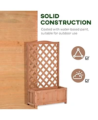 28"x11"x46" Raised Garden Bed Wood Planter Box w/ Vine Trellis, Brown