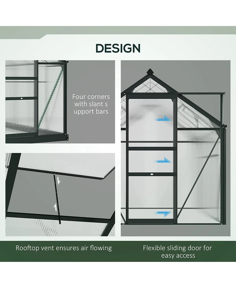 Outsunny 6' x 10' x 6.5' Large Polycarbonate Walk-in house,