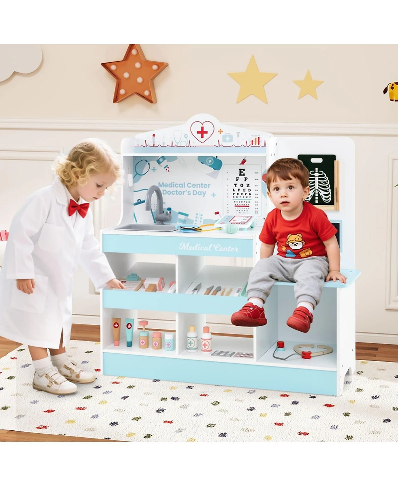 Slickblue Wooden Medical Playset for Kids 3+ with Stethoscope Toy
