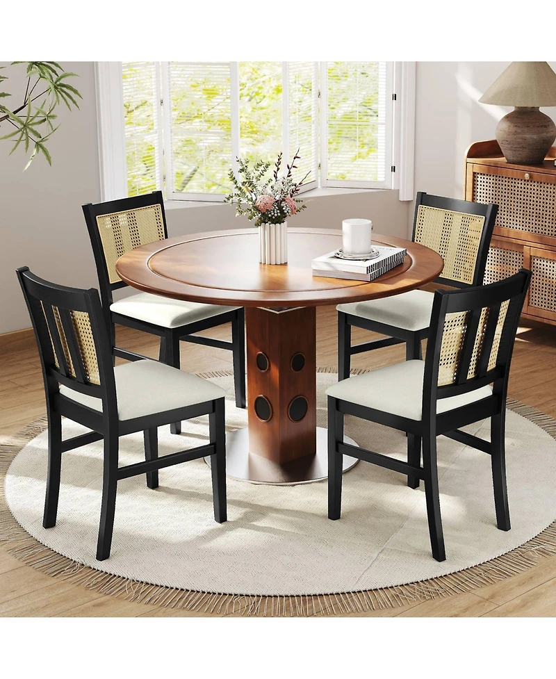 Gouun Farmhouse Rattan Cane-Back Dining Chairs Set of 2 with Rubber Wood Legs