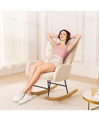 Gouun Upholstered Glider Rocking Chair with Teddy Fabric