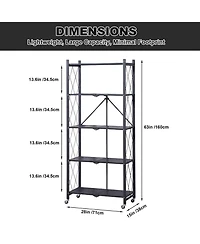Homfan 5-Tier Foldable Metal Storage Cart with Wheels - Rolling Utility Shelf, for Bathroom, Laundry Room