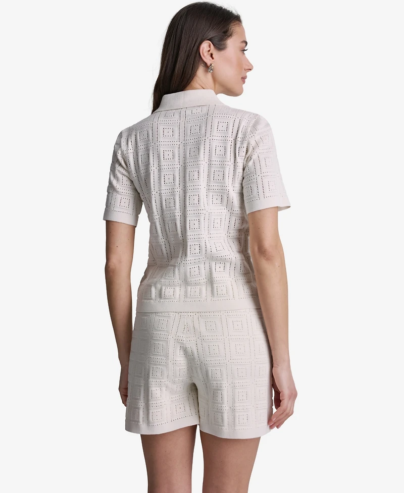 Bcbg Women's Open-Stitch Polo Short-Sleeve Top