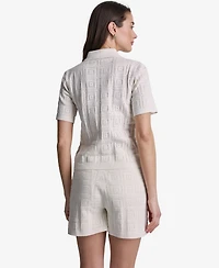 Bcbg Women's Open-Stitch Polo Short-Sleeve Top