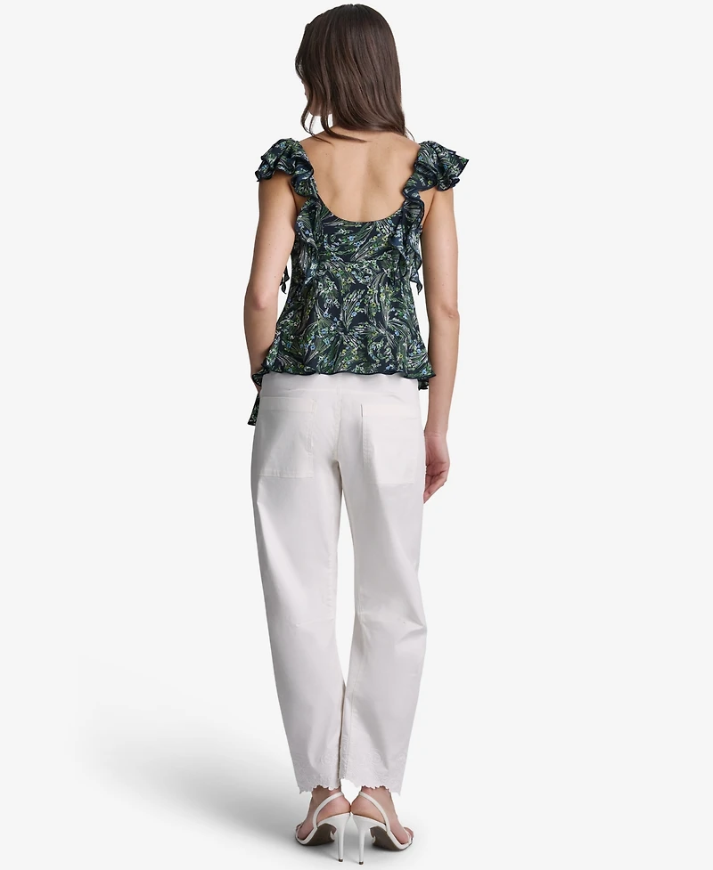 Bcbg Women's Floral Print Ruffled V-Neck Top