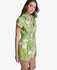 Bcbg Women's Printed Belted Collared Short Romper