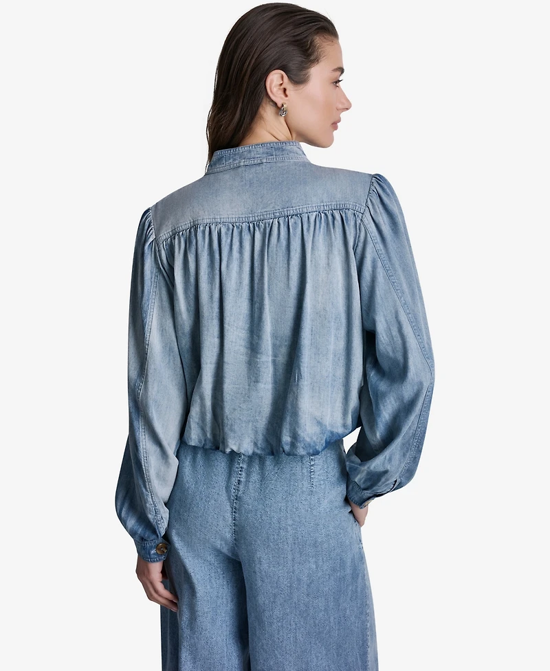 Bcbg Women's Puff-Sleeve Button-Front Collared Top