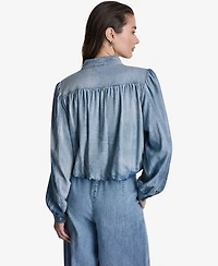 Bcbg Women's Puff-Sleeve Button-Front Collared Top