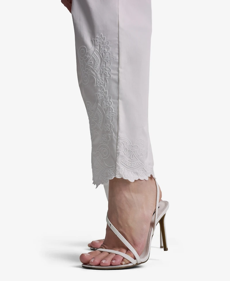 Bcbg Women's Embroidered Scallop-Hem Wide-Leg Jeans