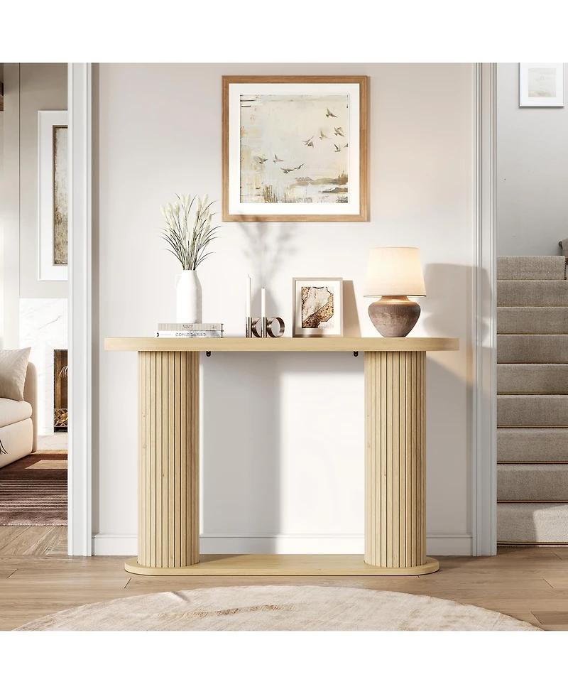 homfan Fluted Console Table – 42.5" Narrow Entryway Sofa Table with Storage Shelf, Elegant Wood-Look Finish, for Living Room, Hallway, Foyer