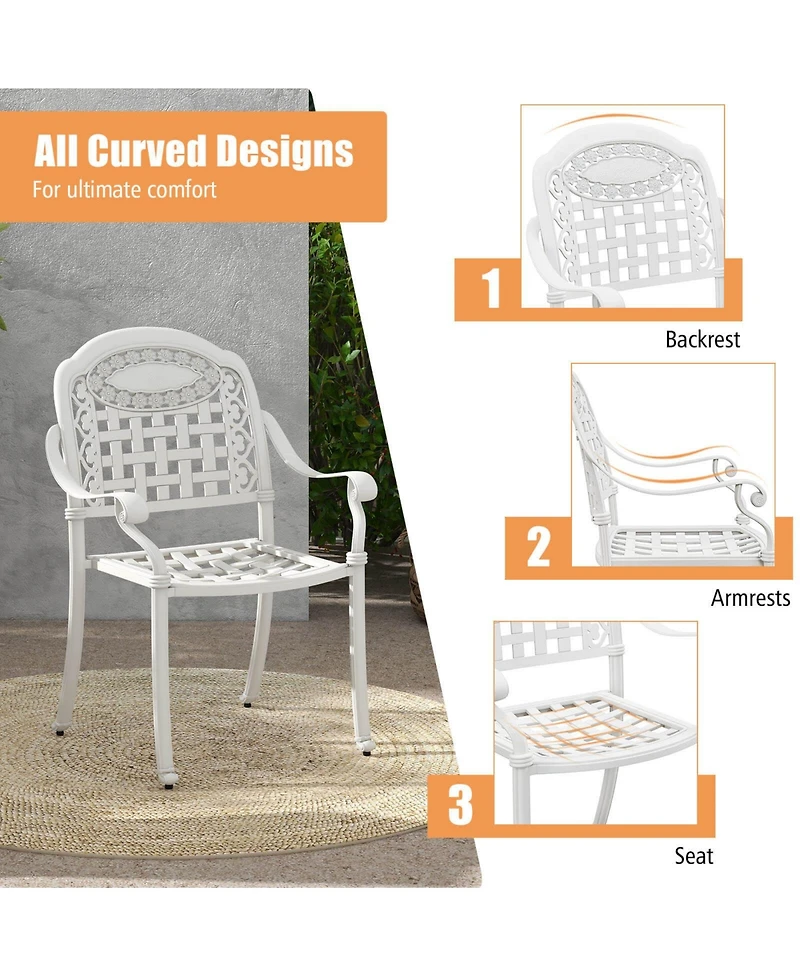 Gymax Set Of 4 Patio Cast Aluminum Armrest Chairs Dining Stackable Outdoor
